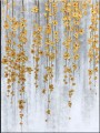 パレットナイフによる自然に垂れ下がる金色の花ウォールアートミニマリズム